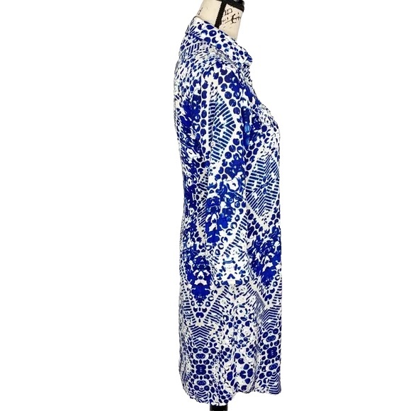 CAbi Shirt Dress Collared Button Front Blue Tan Boho Knee Length SMALL - Picture 5 of 12